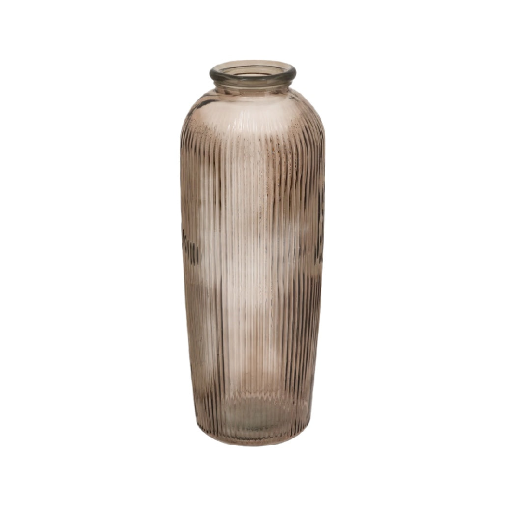Elegant Tall Glass Vase with Ribbed Design - Brown Tint
