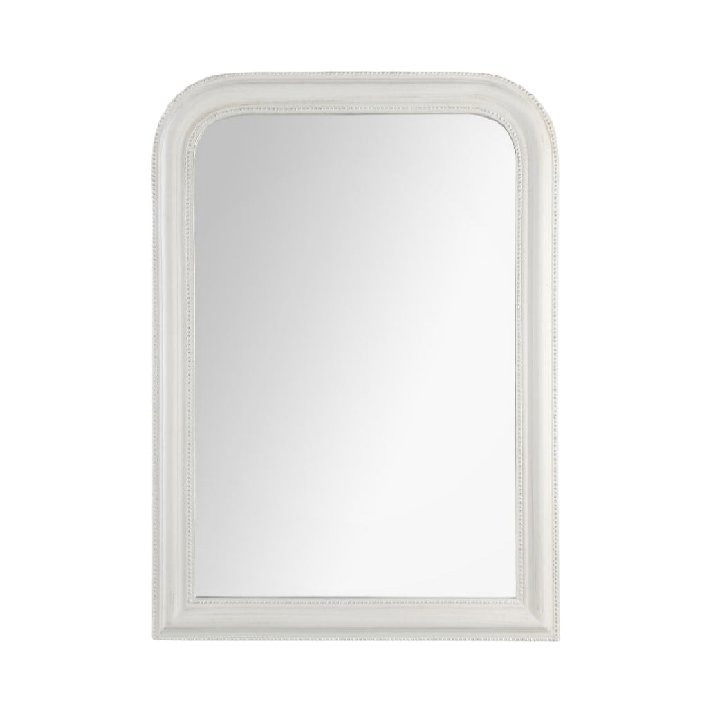 Elegant White Arched Wall Mirror with Decorative Frame